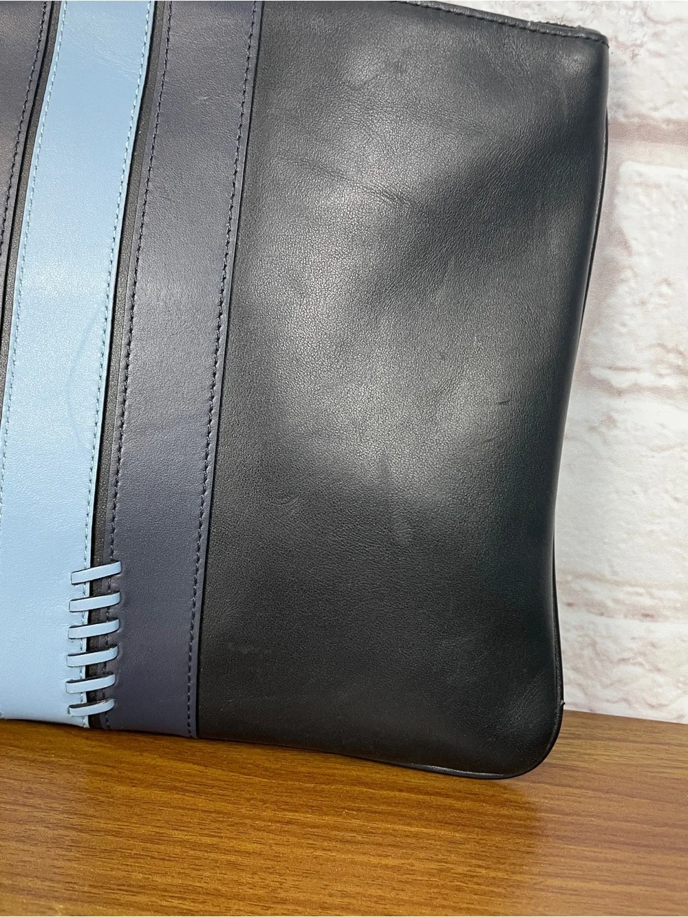 Coach Large Baseball Stitch Midnight Navy & Black Leather Pouch